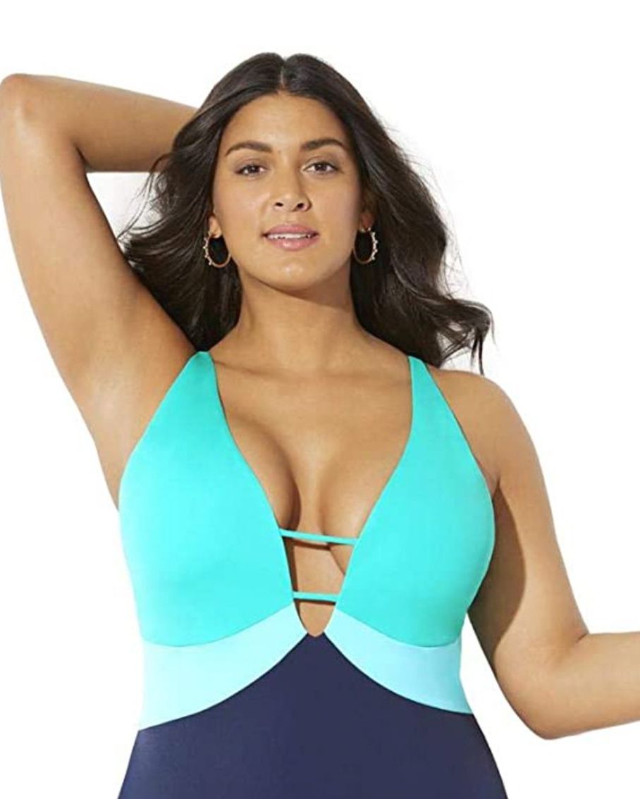 Underwire Bikini Top Plus Size A Set of Swimwear Summer Fashion Solid Color  Hanging Neck Swimsuit Set Plus Size Bikini Tops for Large Bust 