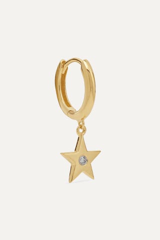 Star 18-karat gold diamond hoop earring