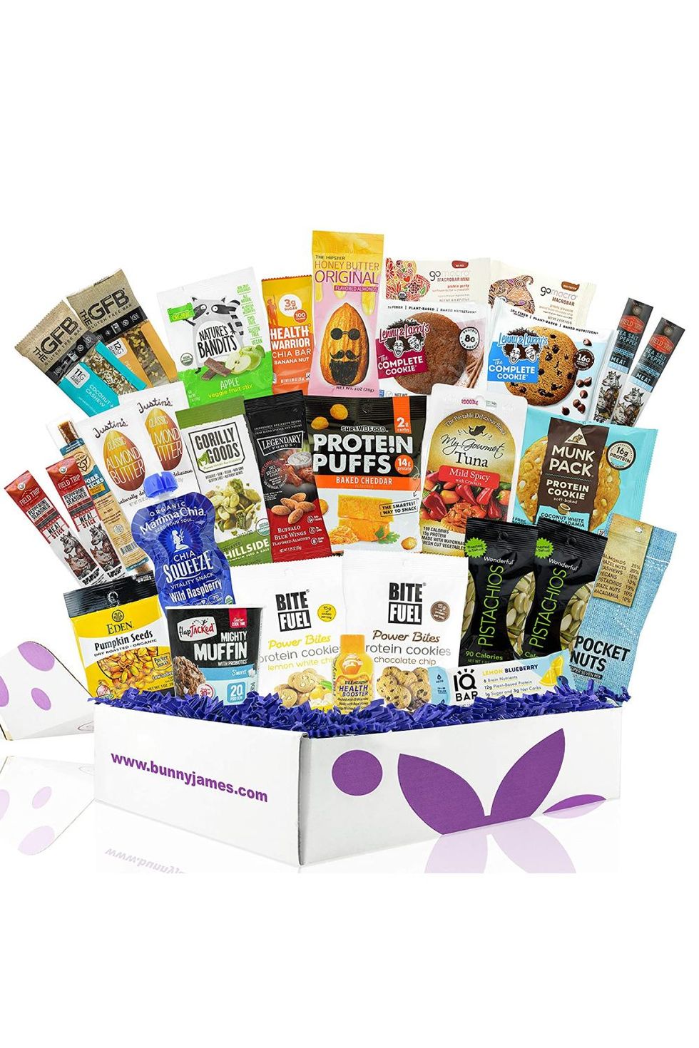 Bunny James Deluxe Protein Snacks Vegan Box, Healthy Gift Baskets for Men 