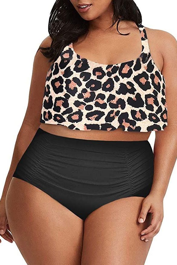 Sexy Leopard Print Bikini Plus Size Swimwear for Fuller Bust