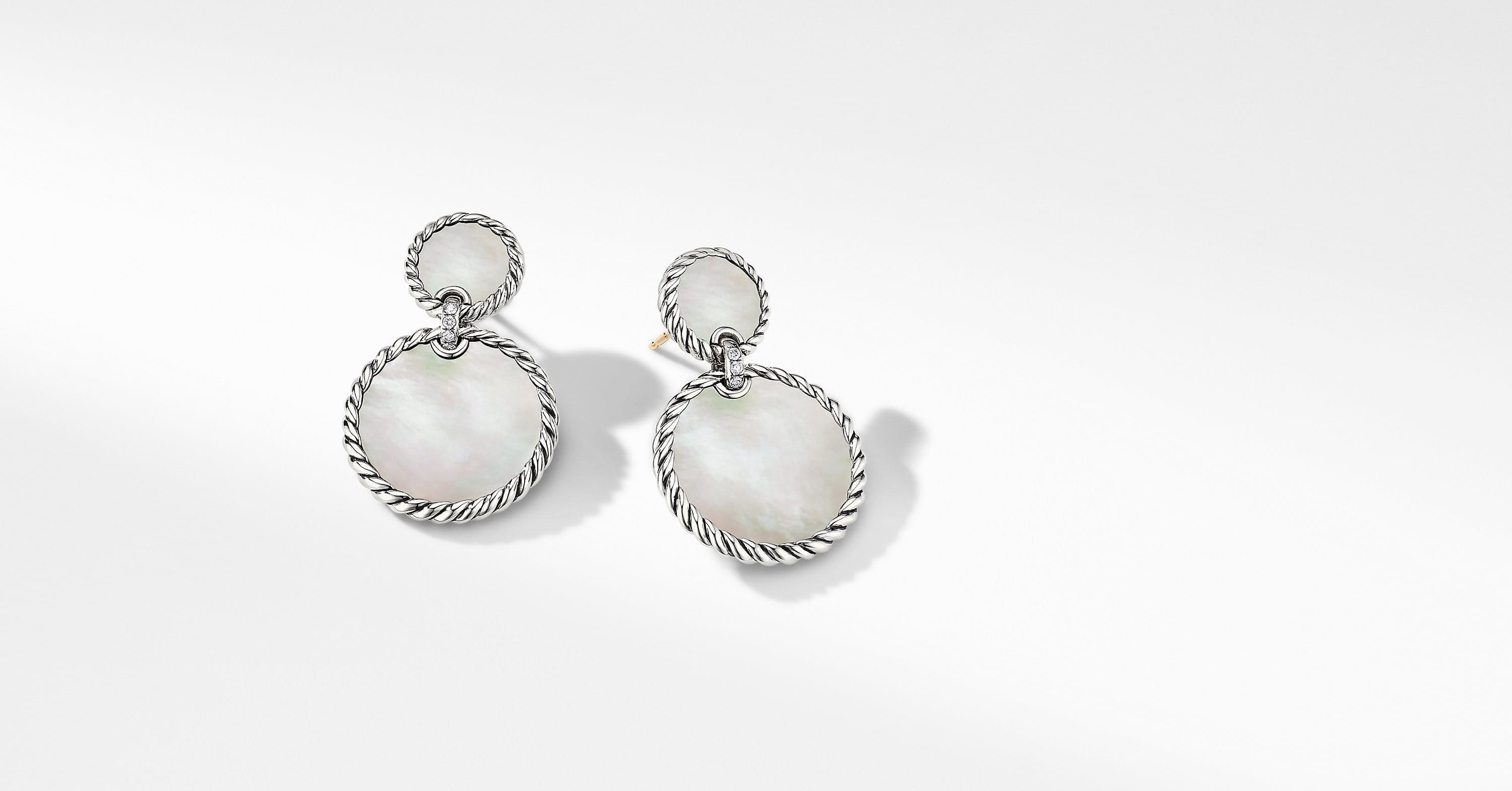 Double Drop Earrings with Mother of Pearl and Pavé Diamonds