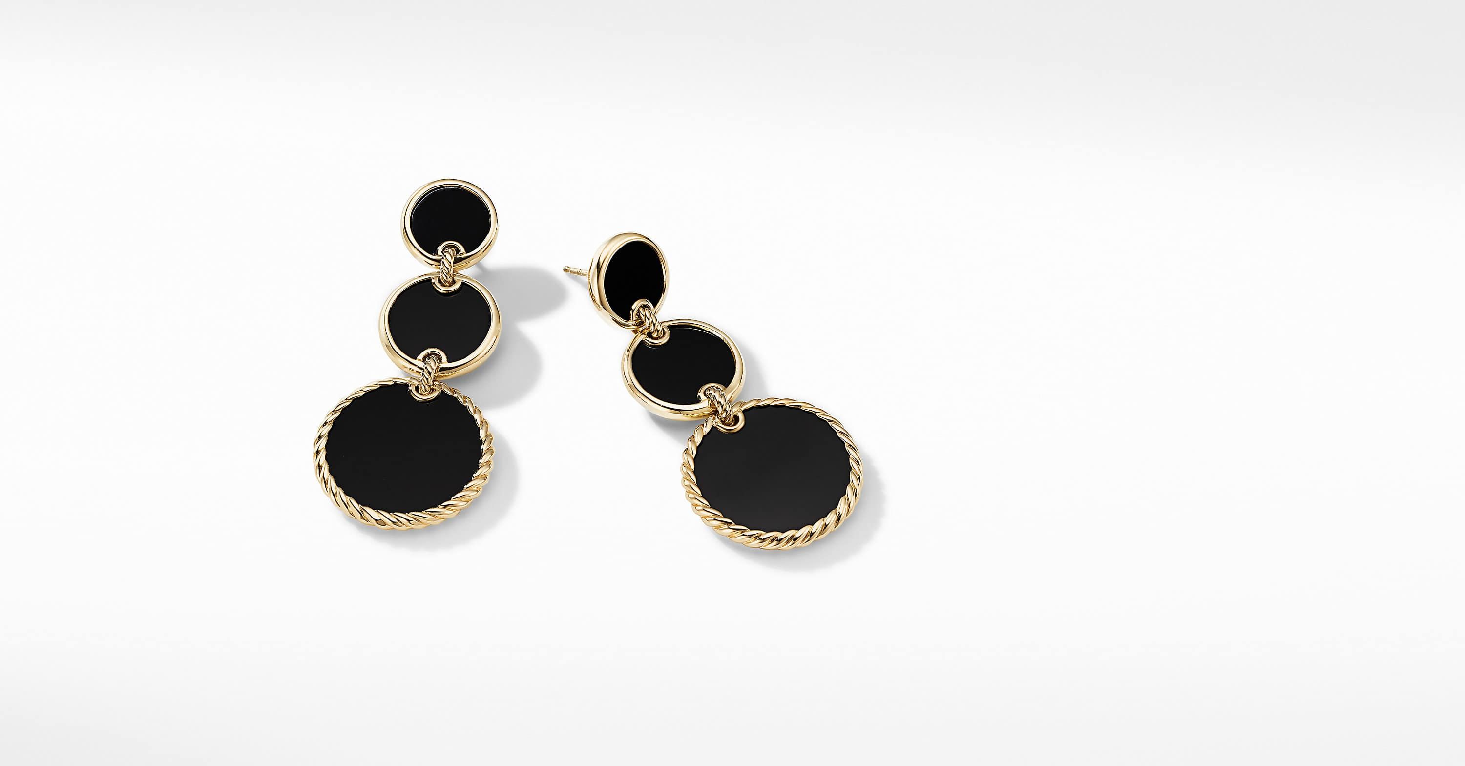 Triple Drop Earrings in 18K Yellow Gold with Black Onyx