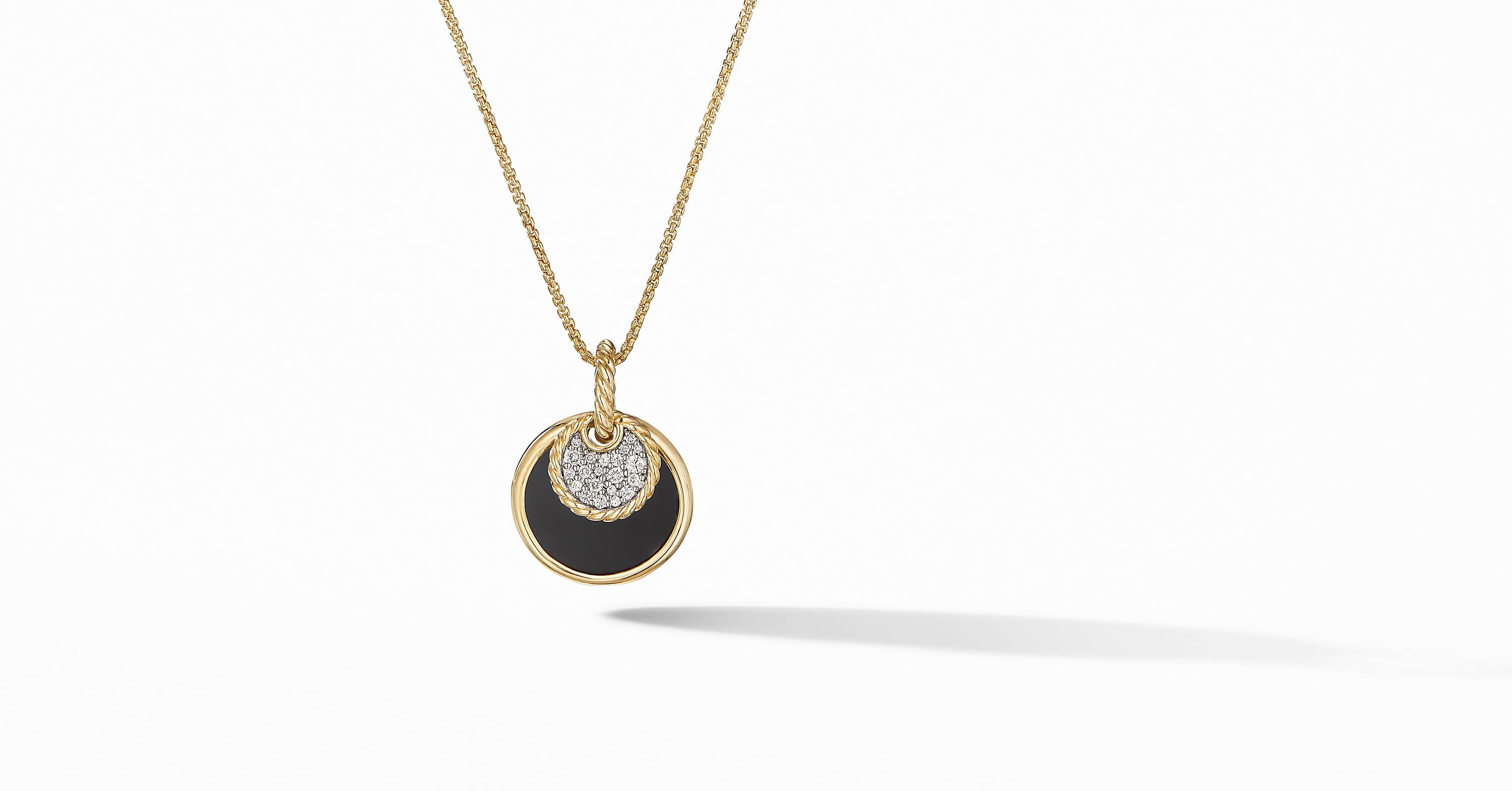 Convertible Pendant Necklace in 18K Yellow Gold with Black Onyx and Mother of Pearl and Pavé Diamonds