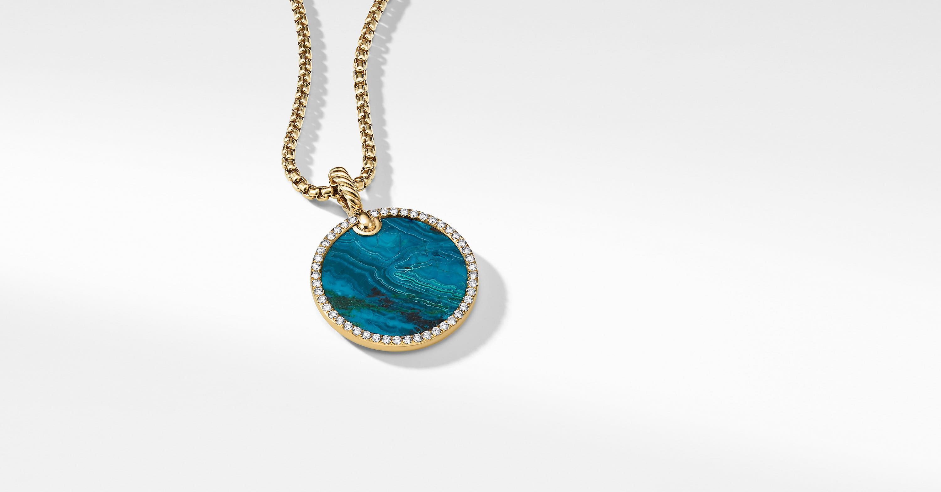 Artist Series Disc Pendant in 18K Yellow Gold with Chrysocolla and Pavé Diamonds