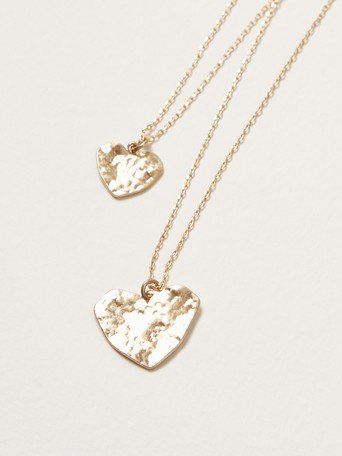 Zada Hammered Heart Double Row Layered Necklace