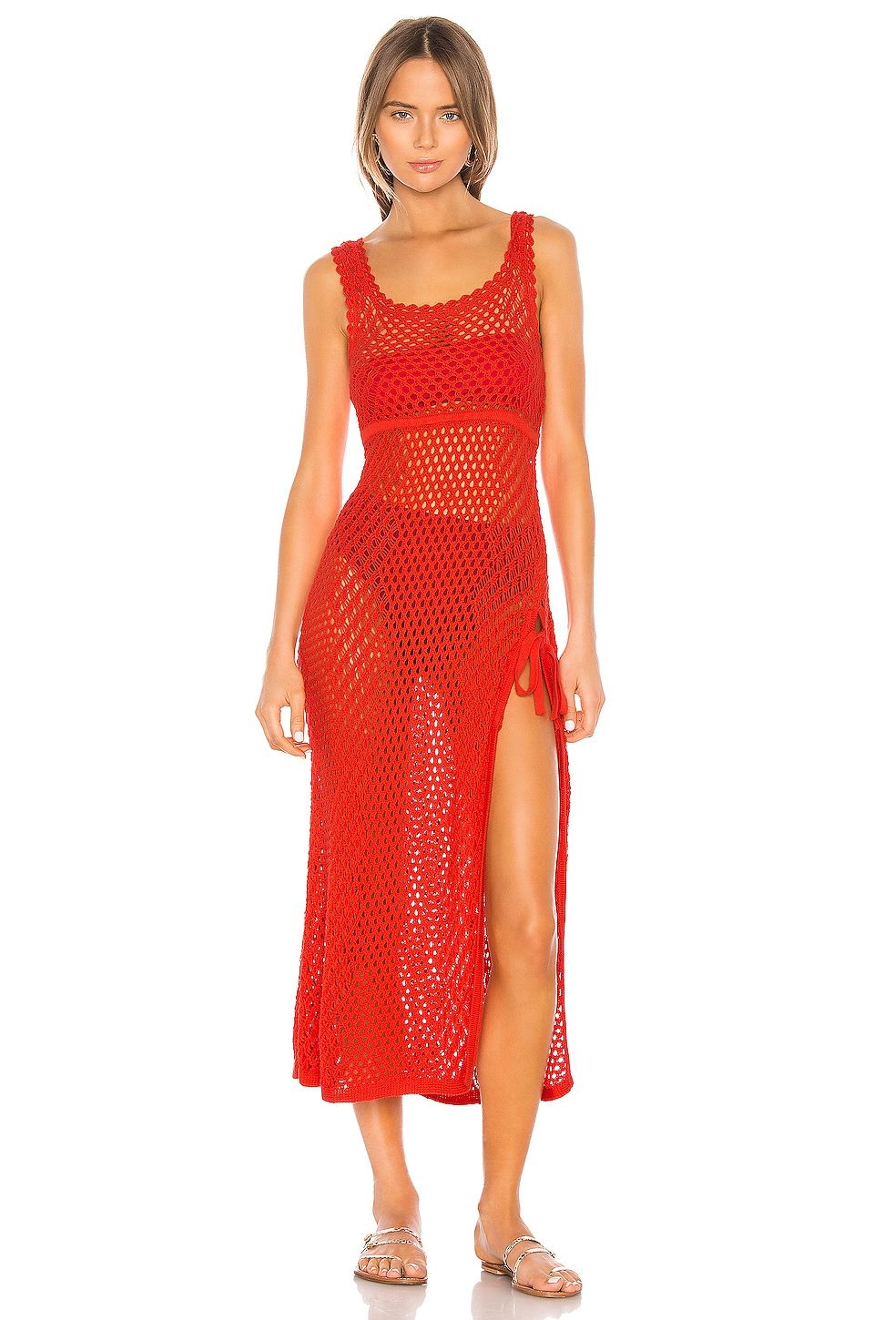Athena Crochet Dress in Coral Red