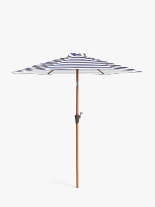 Wood-Effect Wind-Up Striped Parasol, 2.7m, Navy/White