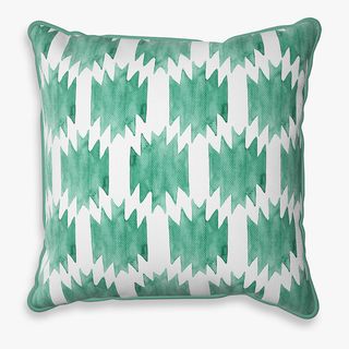 John Lewis & Partners Tile Print Garden Cushion, 43 x 43cm, Emerald/White