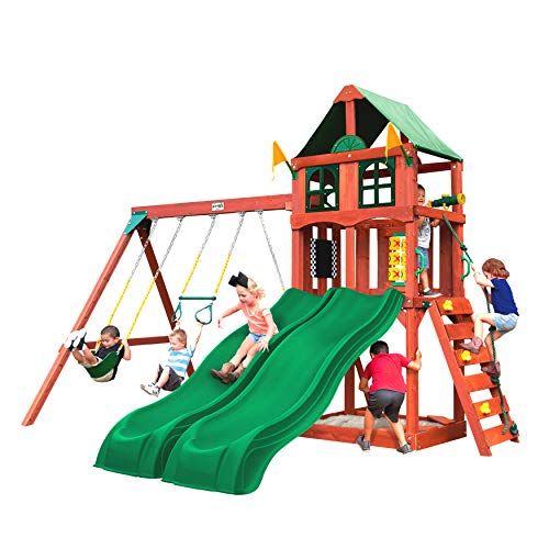 wooden swing and slide set clearance