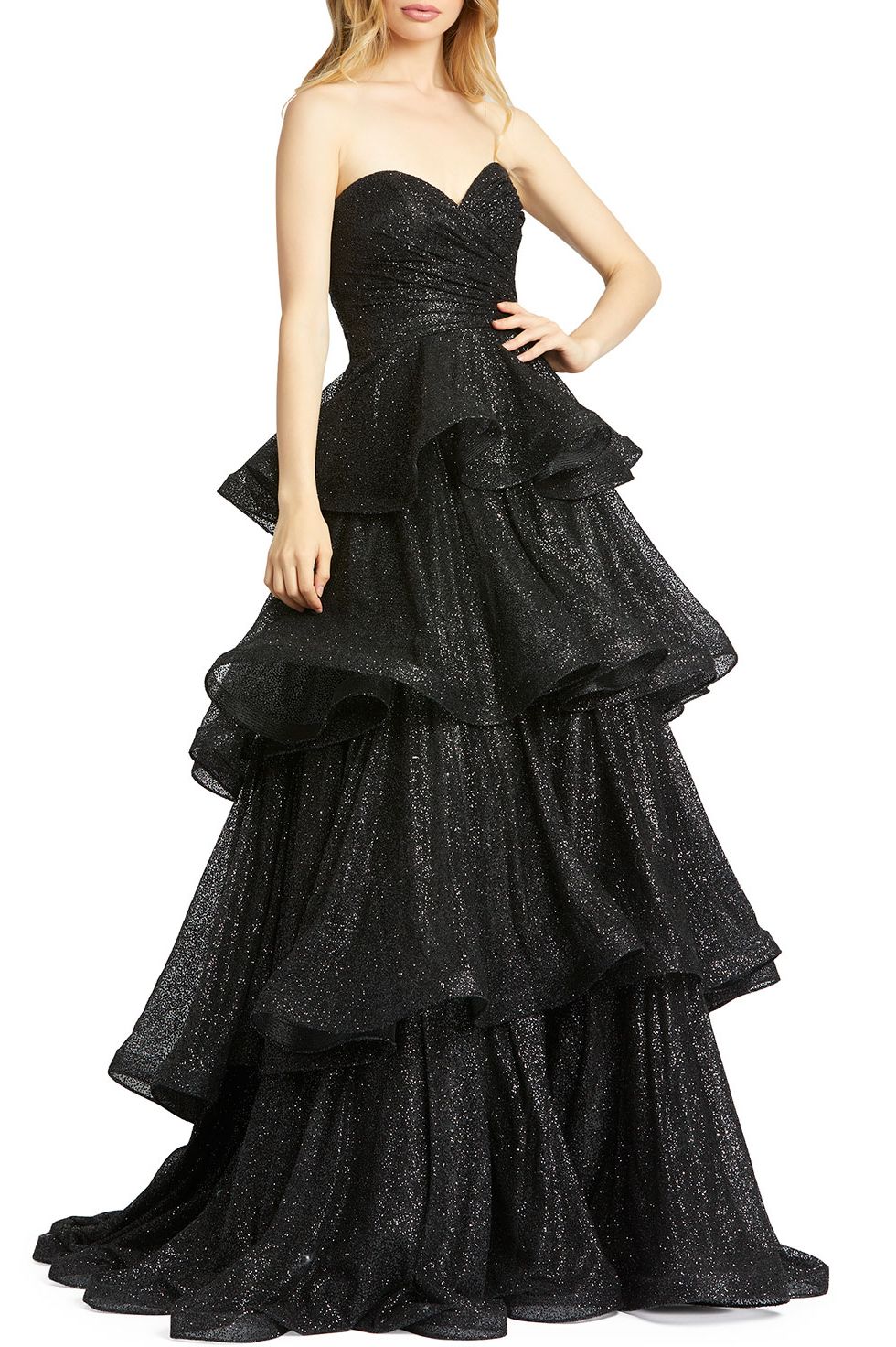 Sparkle Ruffle Tiered Strapless Ball Gown