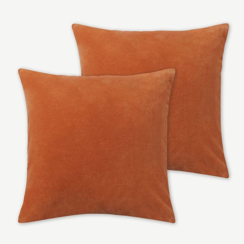 Lorna Set of 2 Velvet Cushions, 45 x 45cm, Papaya
