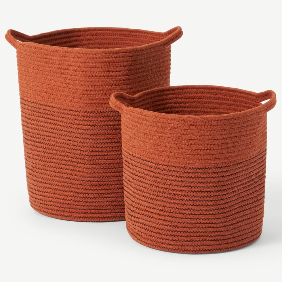 Toro Set of 2 Large Storage Baskets with Handles, Burnt Orange