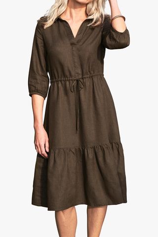 Pure Collection Linen Tiered Dress, Dark Chocolate