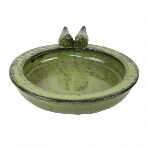 Round Terracotta Bird Bath, Green
