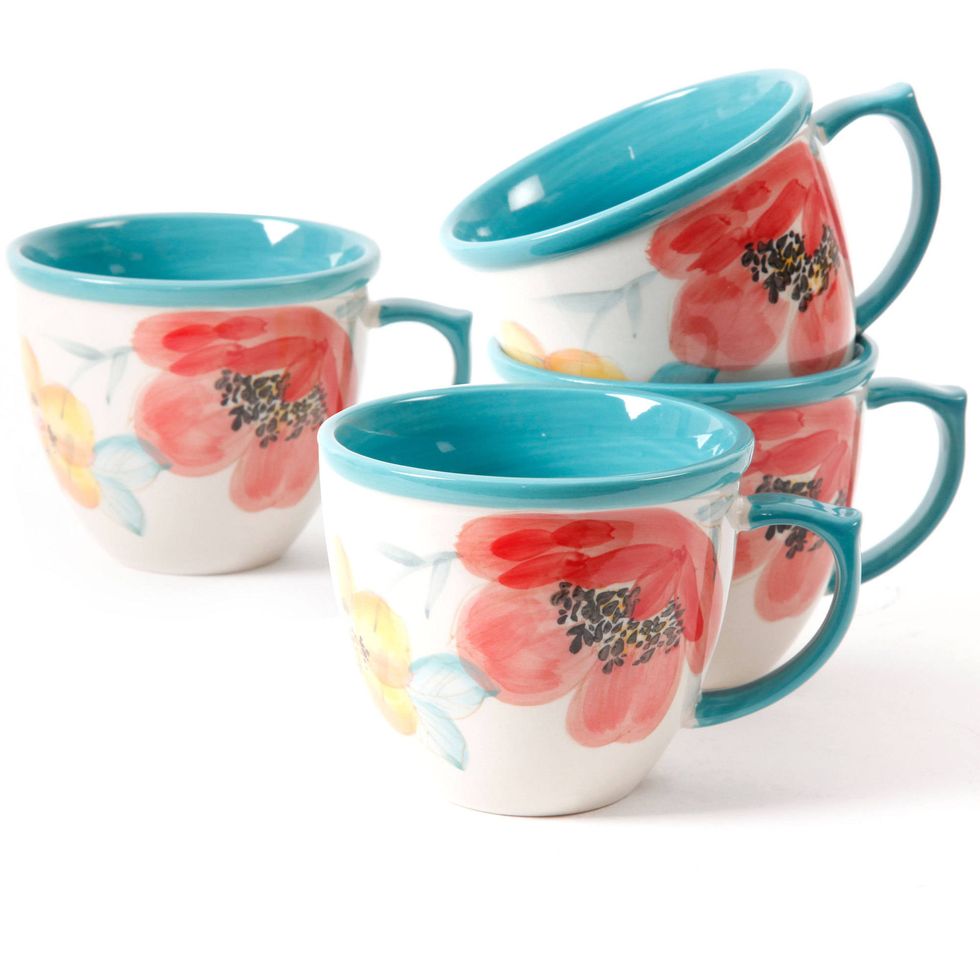 Vintage Bloom 4-Piece 16-Ounce Coffee Cup Set