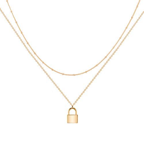 Mevecco Gold Dainty Layer Lock Necklace