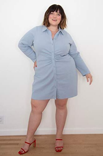Fog Blue Ruched-Front Shirt Dress