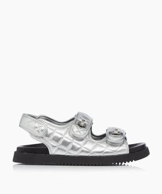 dune silver flat sandals