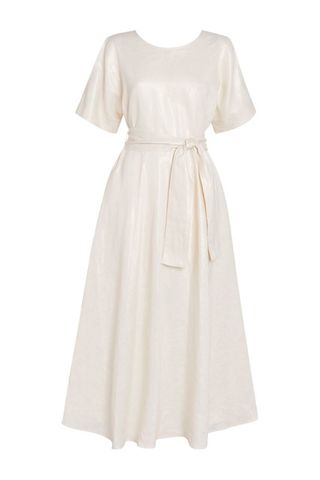 White Short-Sleeved Midi Dress
