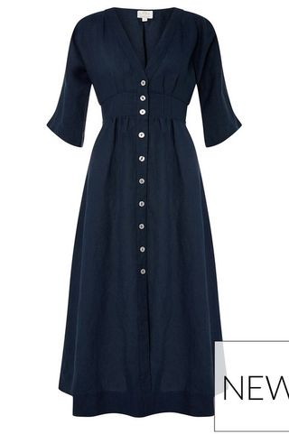 Linen Plain Navy Dress