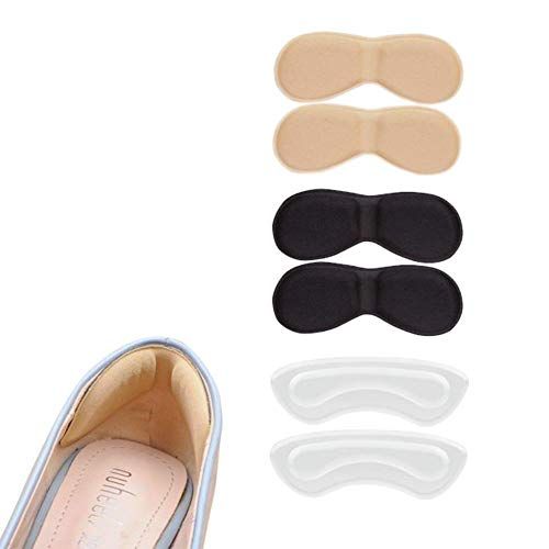 3 Pairs Soft Comfortable Heel Cushion Pads Heel Liners Self Adhesive Foot Care Protector Shoe Insoles Stickers (Transparent, Black, Beige)