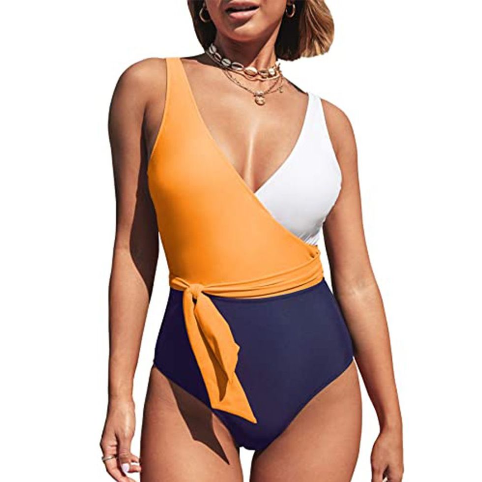 CUPSHE One Piece Knotted Color Block Bathing Suit
