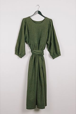 The quilt dress - olive linen