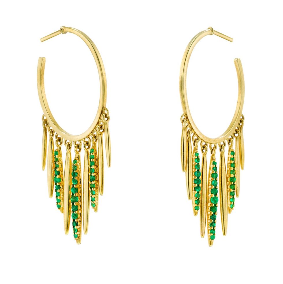 Emerald Grass Sunset Spike Hoop Yellow Gold Earrings