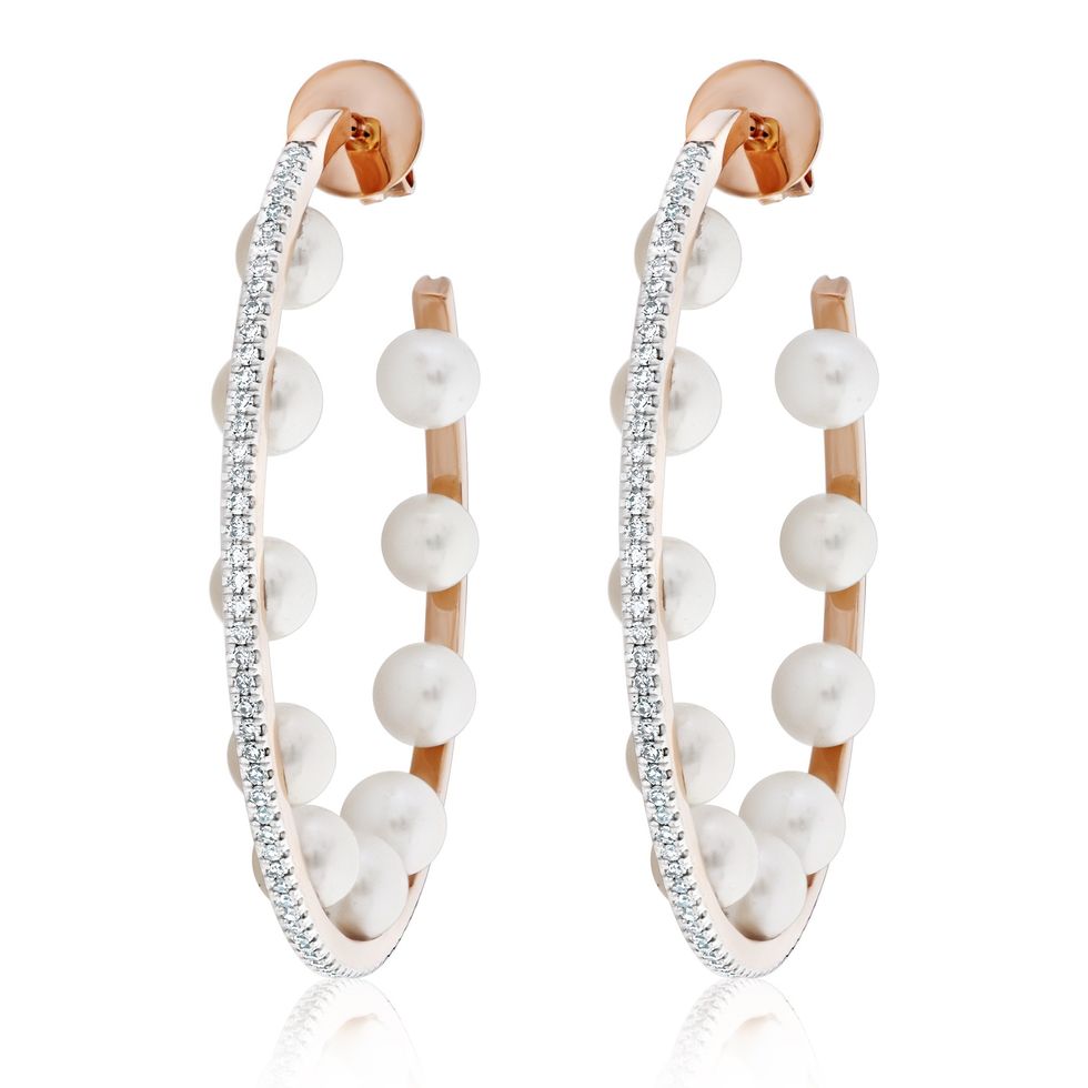 Multi Pearl Diamond Hoop Earrings