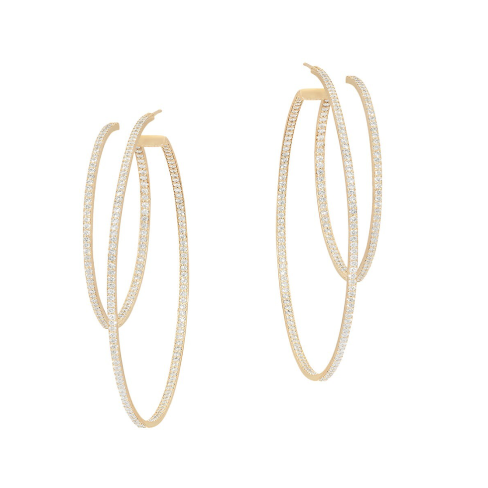 Gold & Diamond Double Hoop Earrings