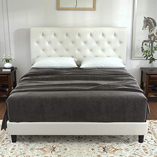 Faux Leather Full Size Platform Bed Frame with Diamond Stitched Headboard