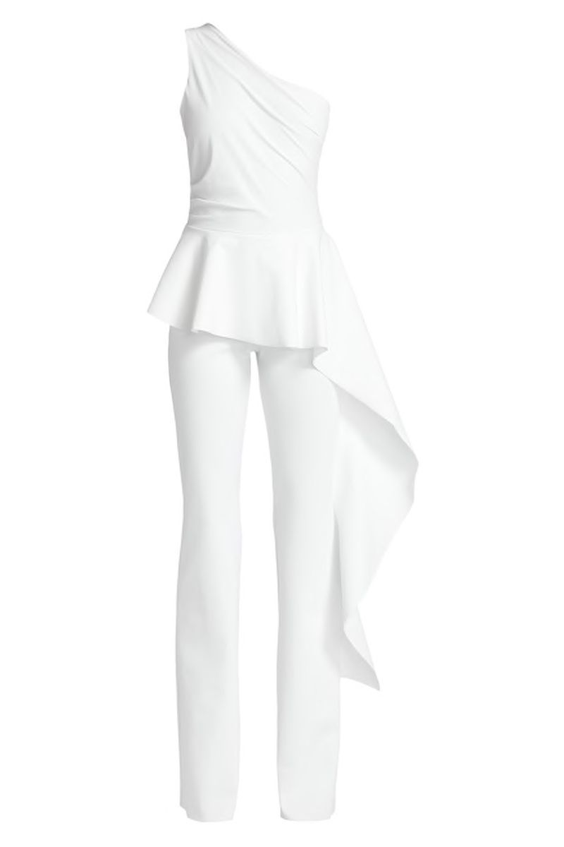 White Two-Piece Jumpsuit - One-Shoulder Jumpsuit - Crepe Jumpsuit