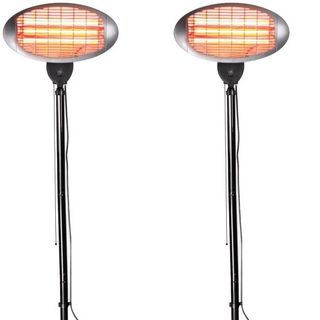Set with 2 free-standing electric quartz lamp patio heaters with 2 kW