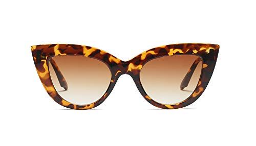 Vintage Retro Cateye Sunglasses for Women Bold Colorful Cat Eye UV400 Protection (Tortoise Shell Brown, 65)