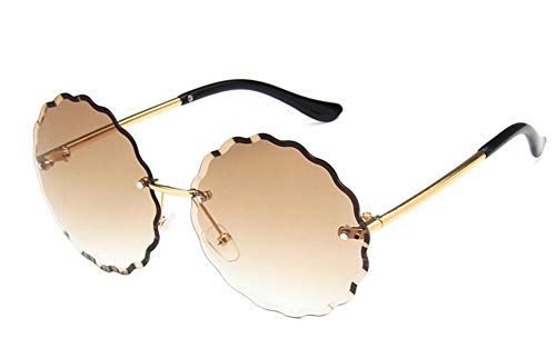 Sopaila Rimless Sunglasses for Women Round Flower Shaped Girls Fashion Vintage Eyewear,tea