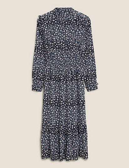 Ditsy Floral Frill Detail Tiered Dress
