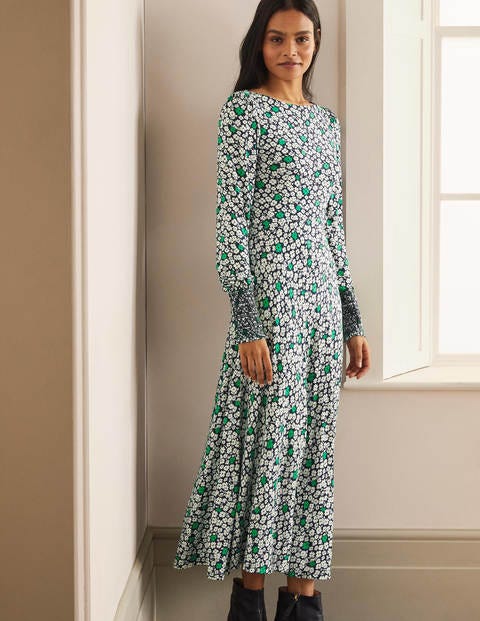 Naomi Smocked Jersey Dress - Navy, Floral Pop