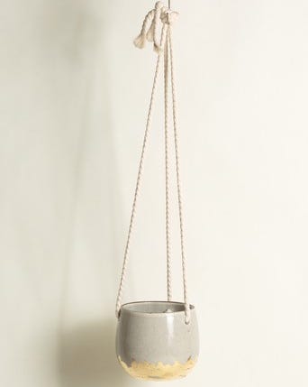 Grey Terracotta Foiled Hanging Planter Pot