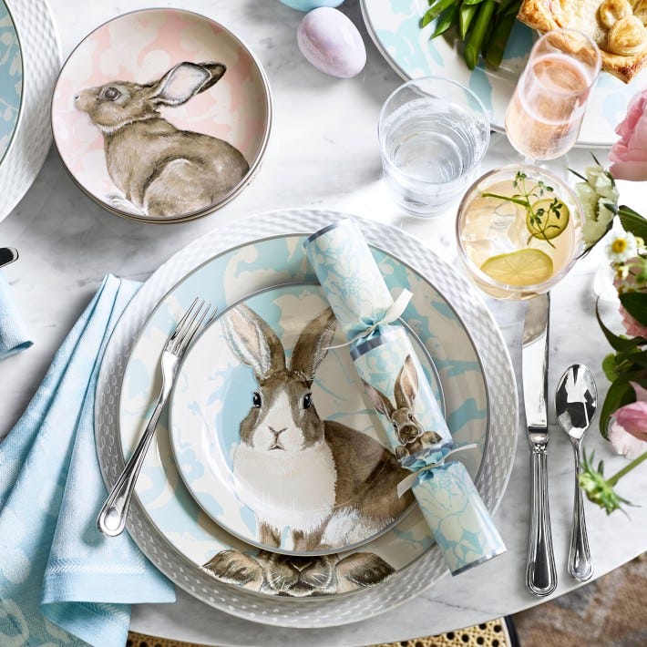NEW Williams Sonoma Damask Bunny Water Pitcher Spring Table Collectible