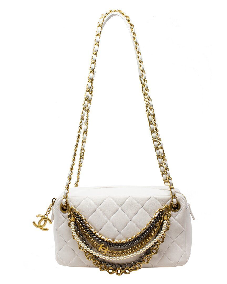 Quilted Leather Chain and Pearl Bag