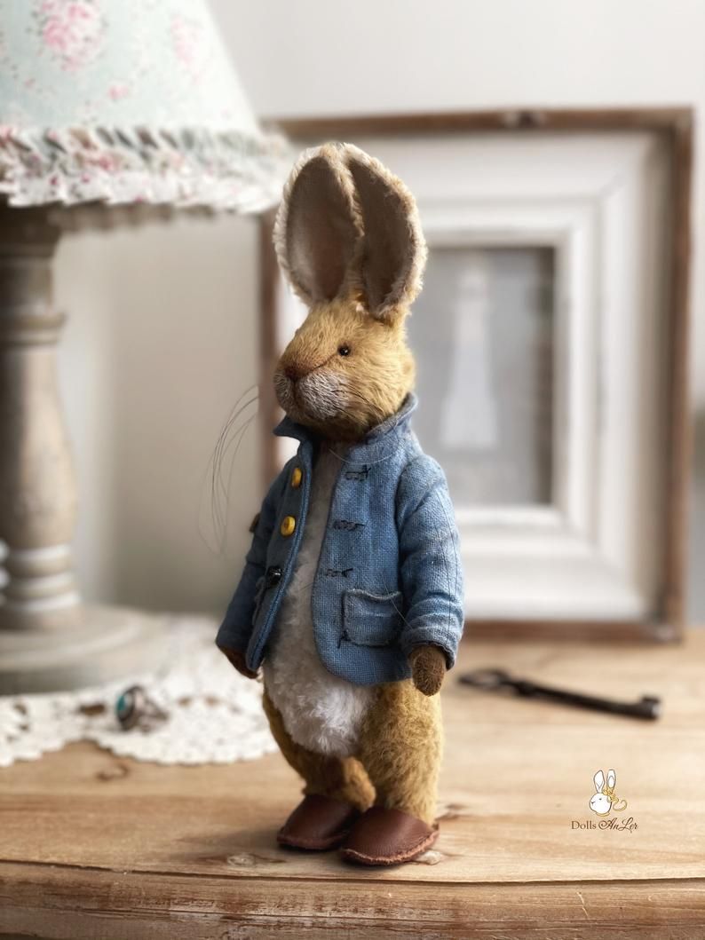 Peter Rabbit Stuffed Bunny Plush vintage style eco handmade 25 cm Beatrix Potter teddy toy OOAK