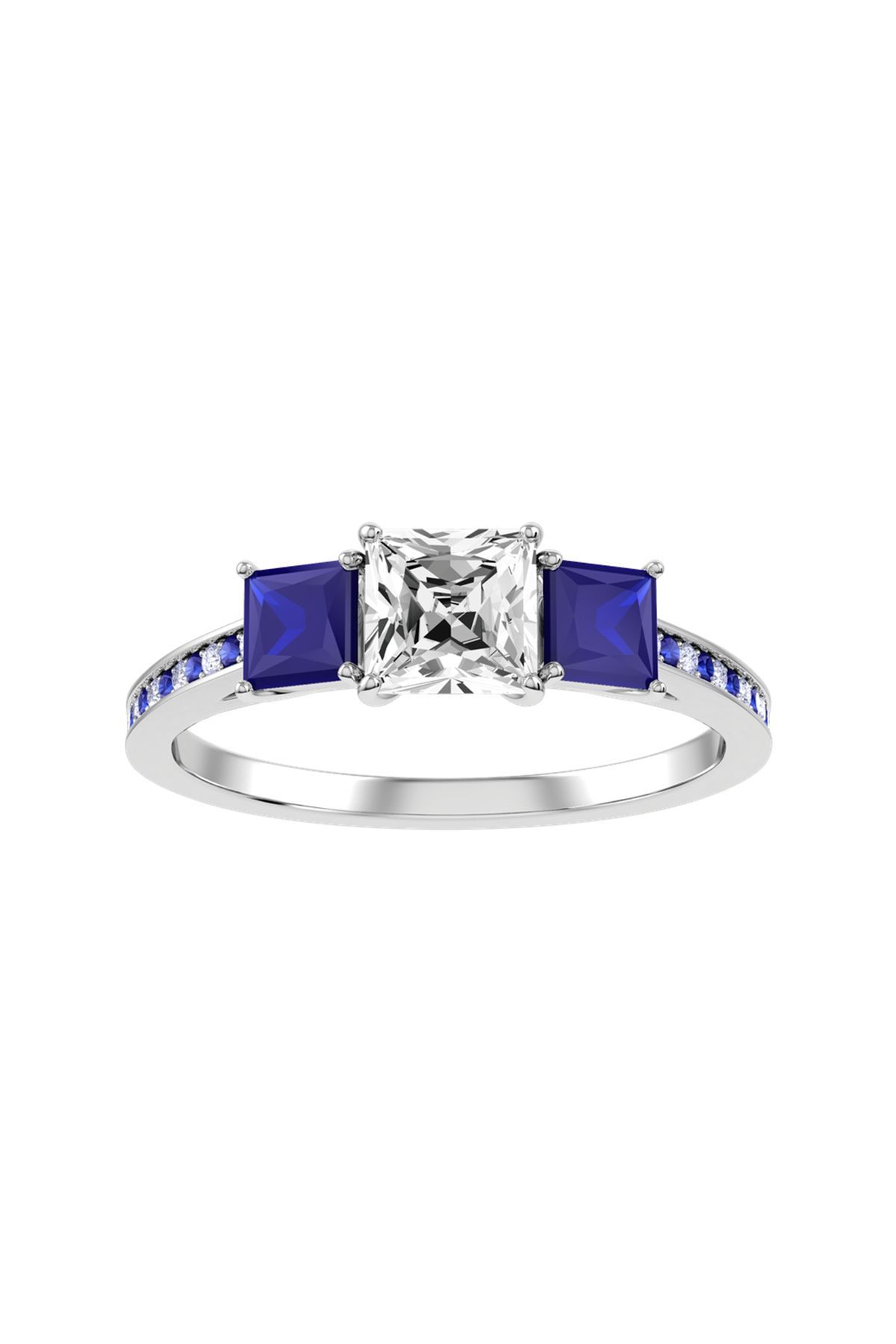 1.50 Ct Princess Cut Sapphire & Moissanite Engagement Ring 14K White Gold  Over | eBay