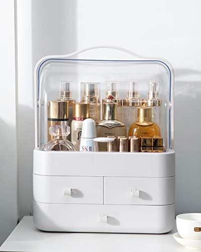 Makeup Organiser Storage Drawers, Portable Acrylic Cosmetic Storage Box with Lid, Dust-Proof and Waterproof, Easter Gifts for Women (White)
