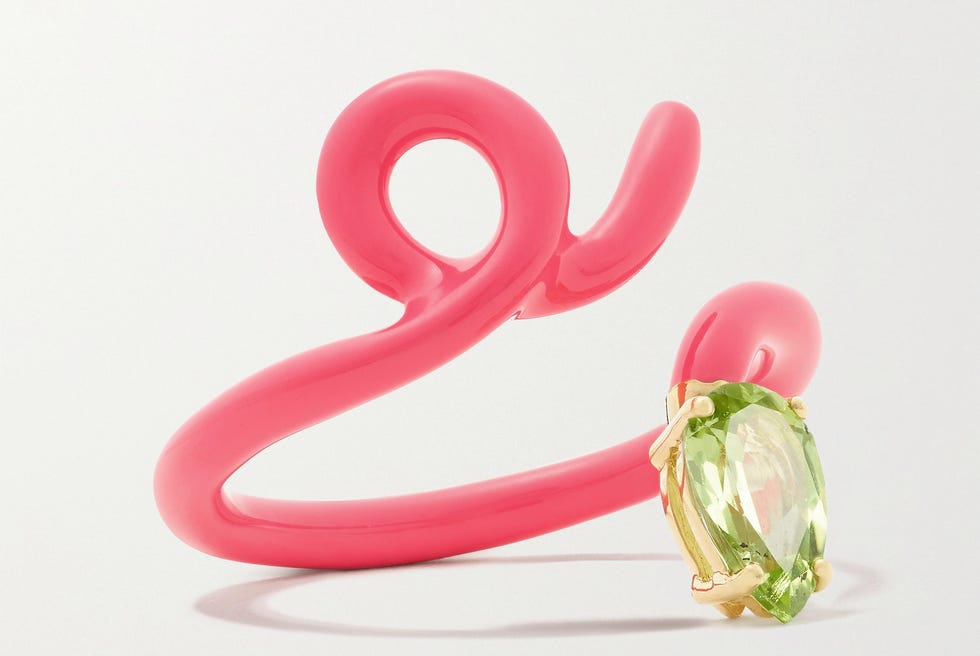 Baby Vine Tendril enamel, gold and peridot ring