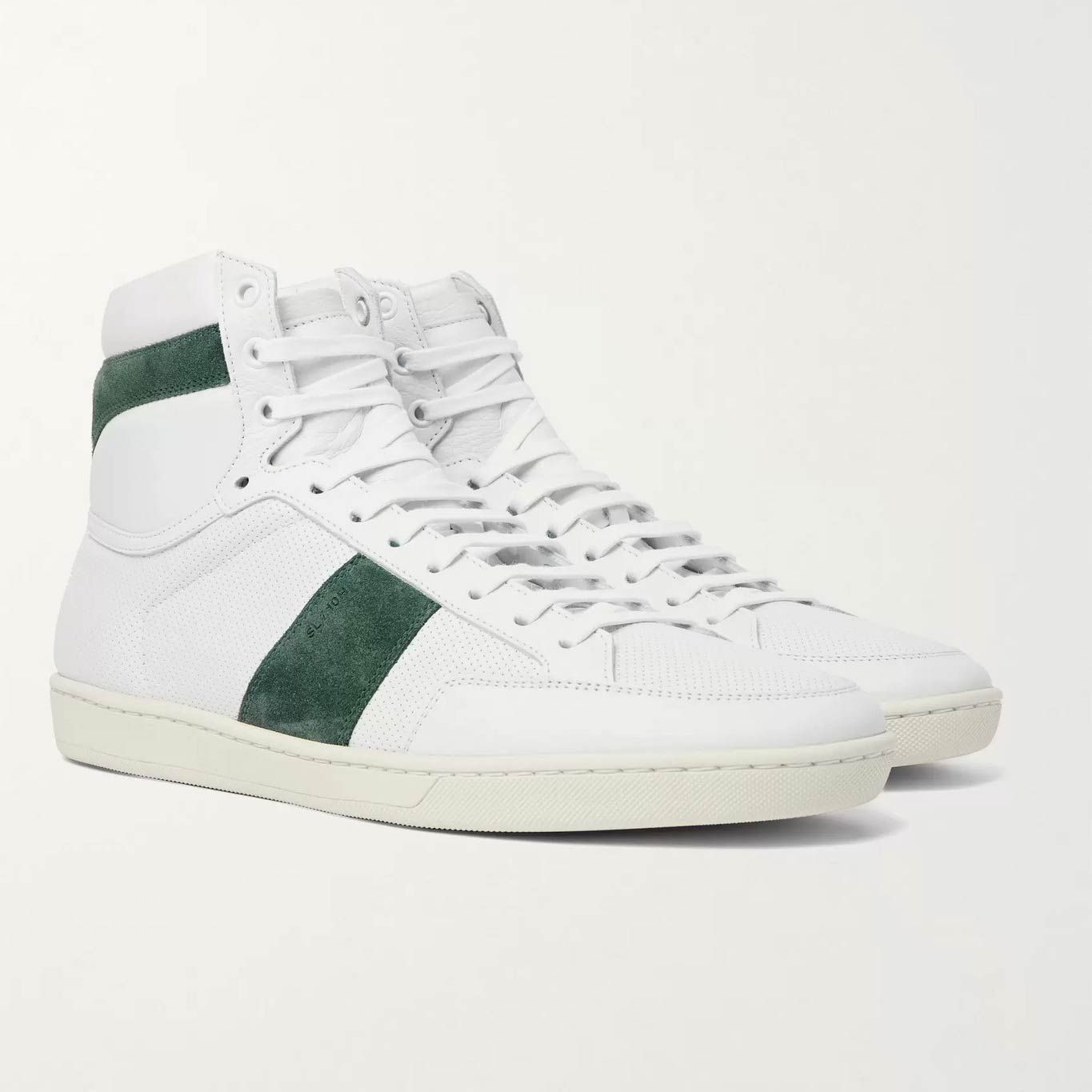 SL/10 Suede-Trimmed Perforated Leather High-Top Sneakers