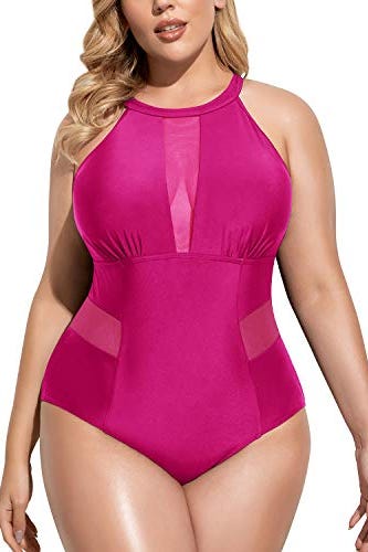 High Neck Plunge Mesh Cutout One Piece Swimsuit