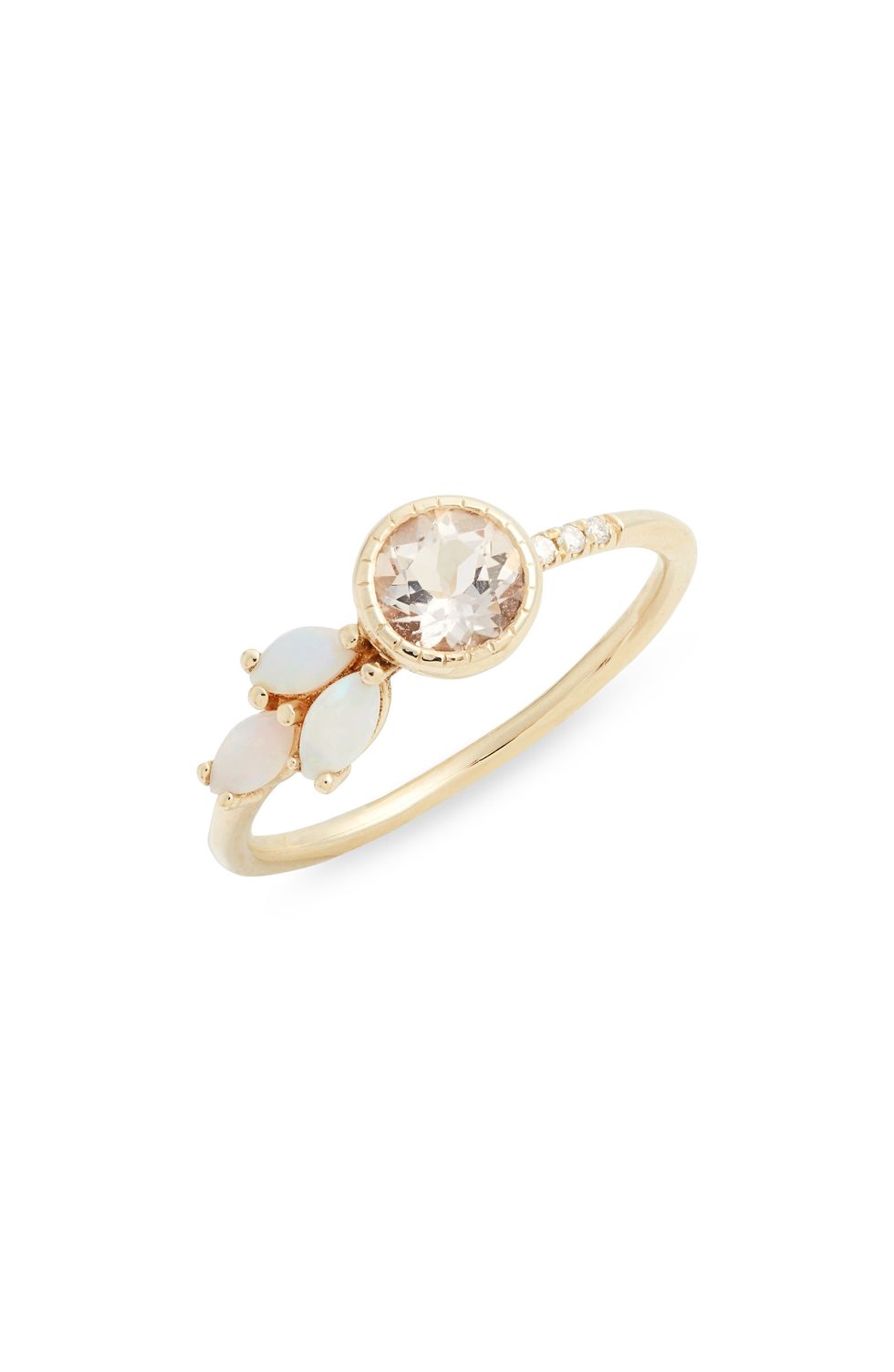 Jennie Kwon Designs Morganite, Diamond & Opal Leaf Ring