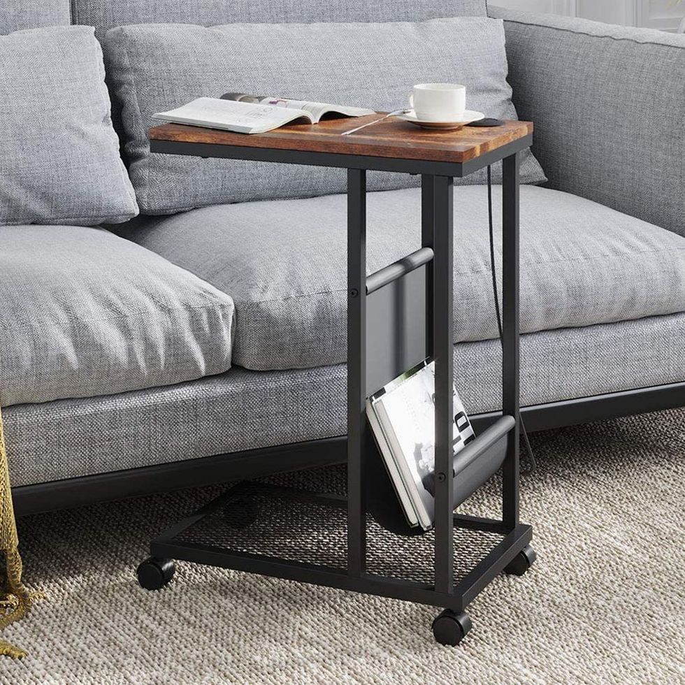 WLIVE C-Shaped End Table With Two USB Ports