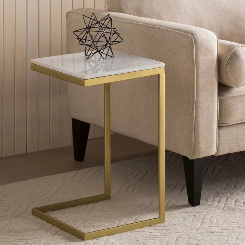 Gold Bryes Marble Top C-Shaped End Table