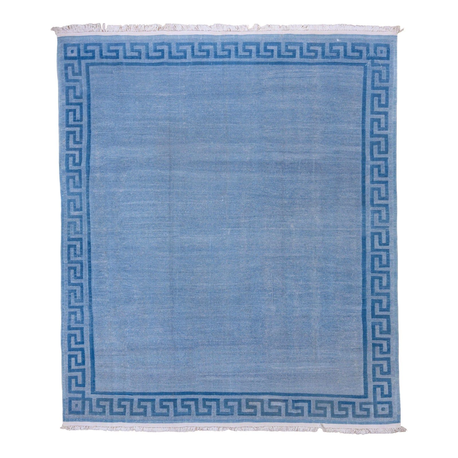 1960s Vintage Indian Dhurrie Blue Rug